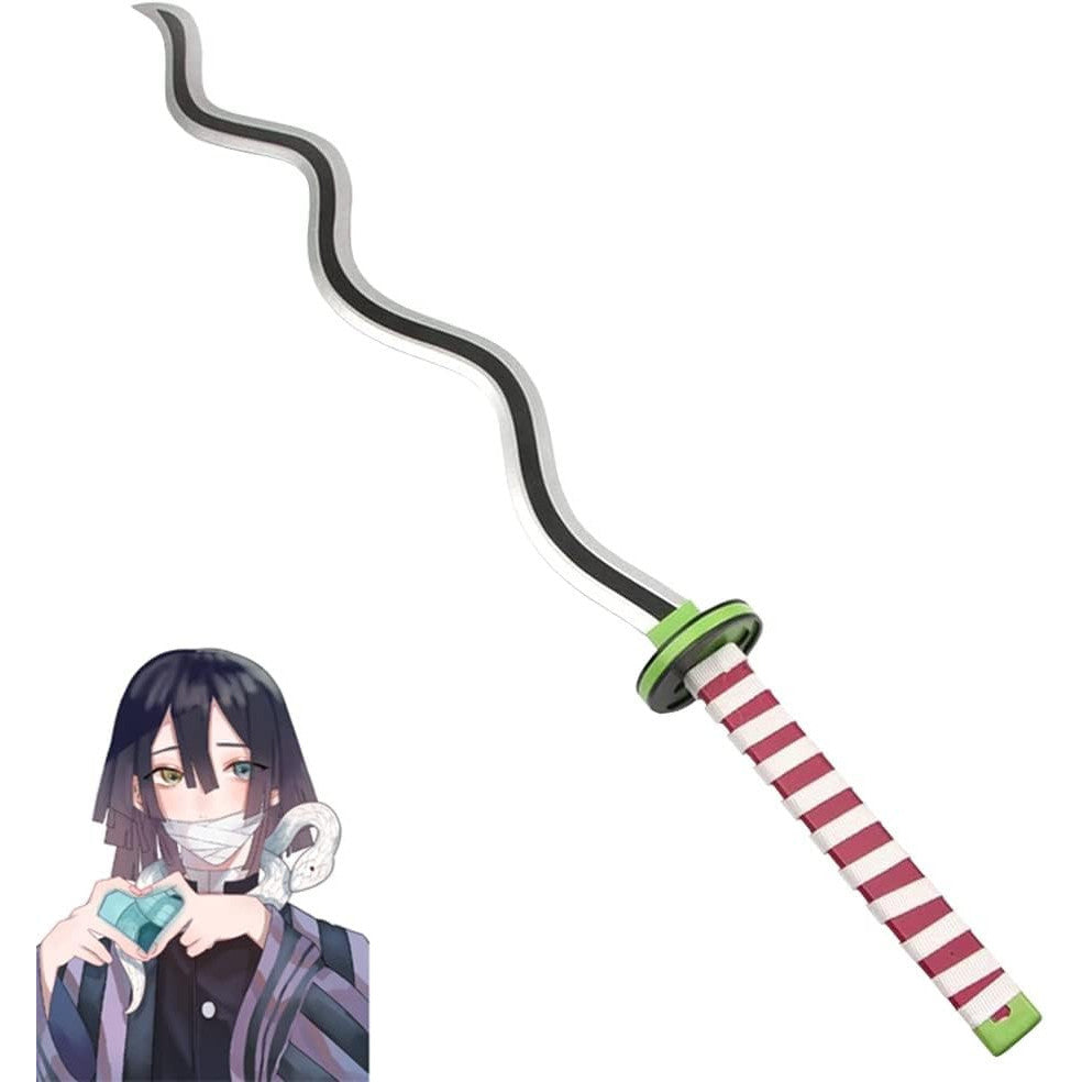 Anime character holding a weapon with a striped handle on a white background