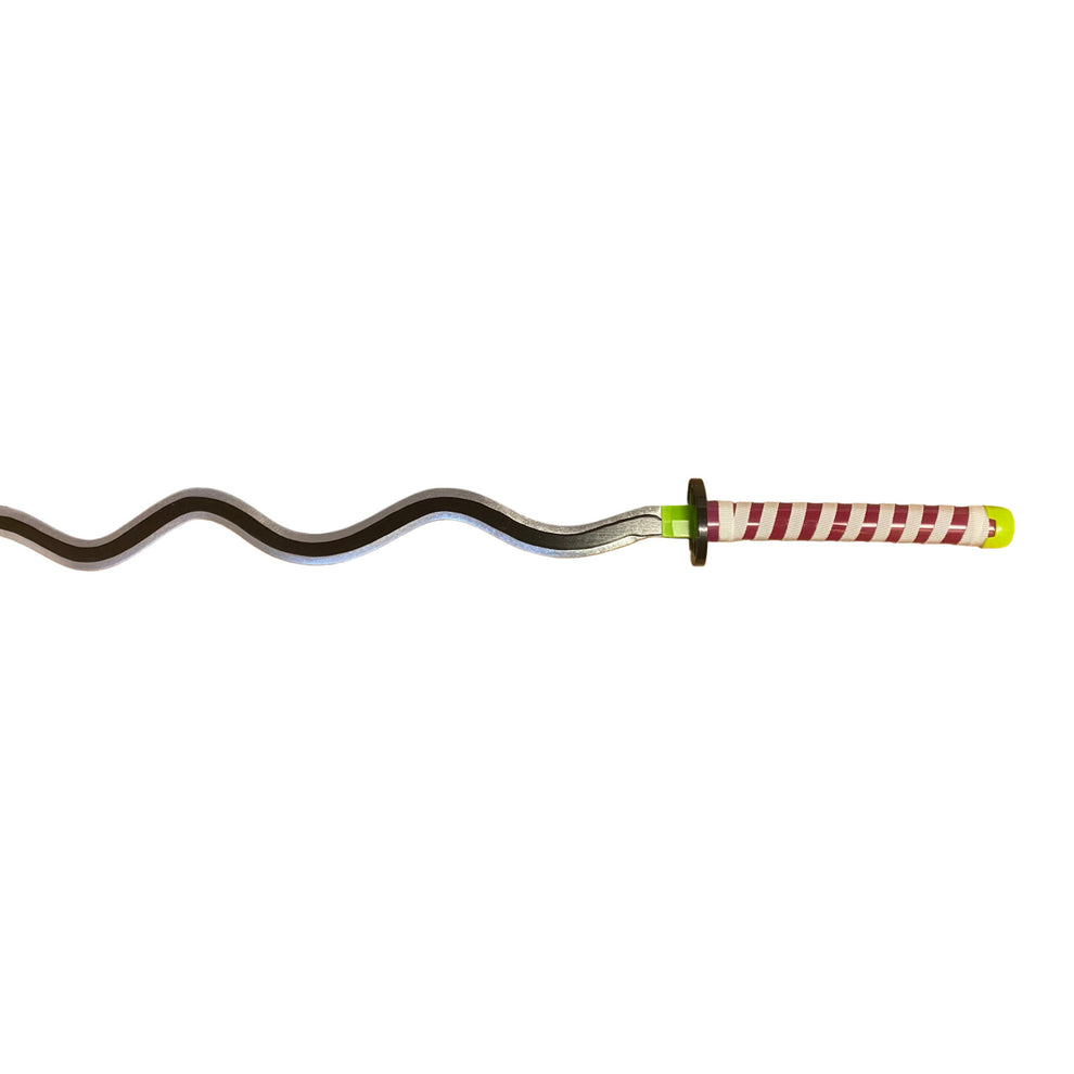 Toy sword with a striped handle on a white background