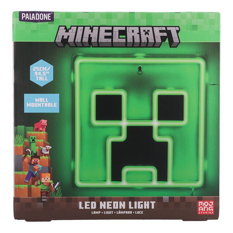 Minecraft LED neon light packaging with green face design