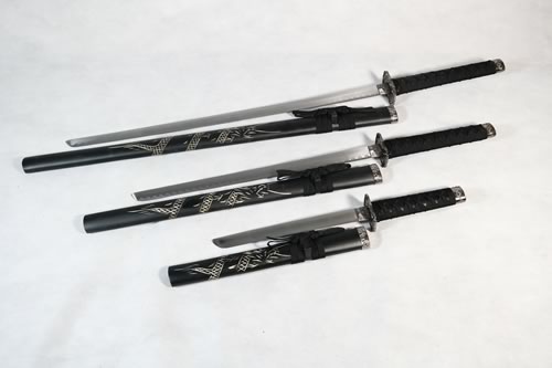 Set of Three Dragon Black Samurai Set | With Display Stand
