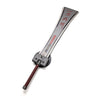 Sword with a red blade and black handle on a white background
