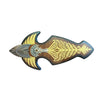 Decorative weapon with gold and silver designs on a brown textured background