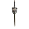 Decorative sword with ornate handle and blade on a white background