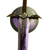 Sword with a purple blade and gold hilt on a white background