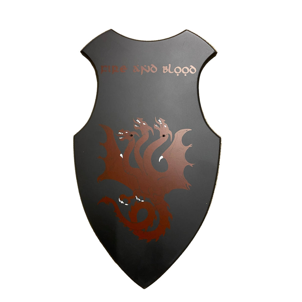 Decorative shield with a dragon design and 'Game of Thrones' branding on a beige surface