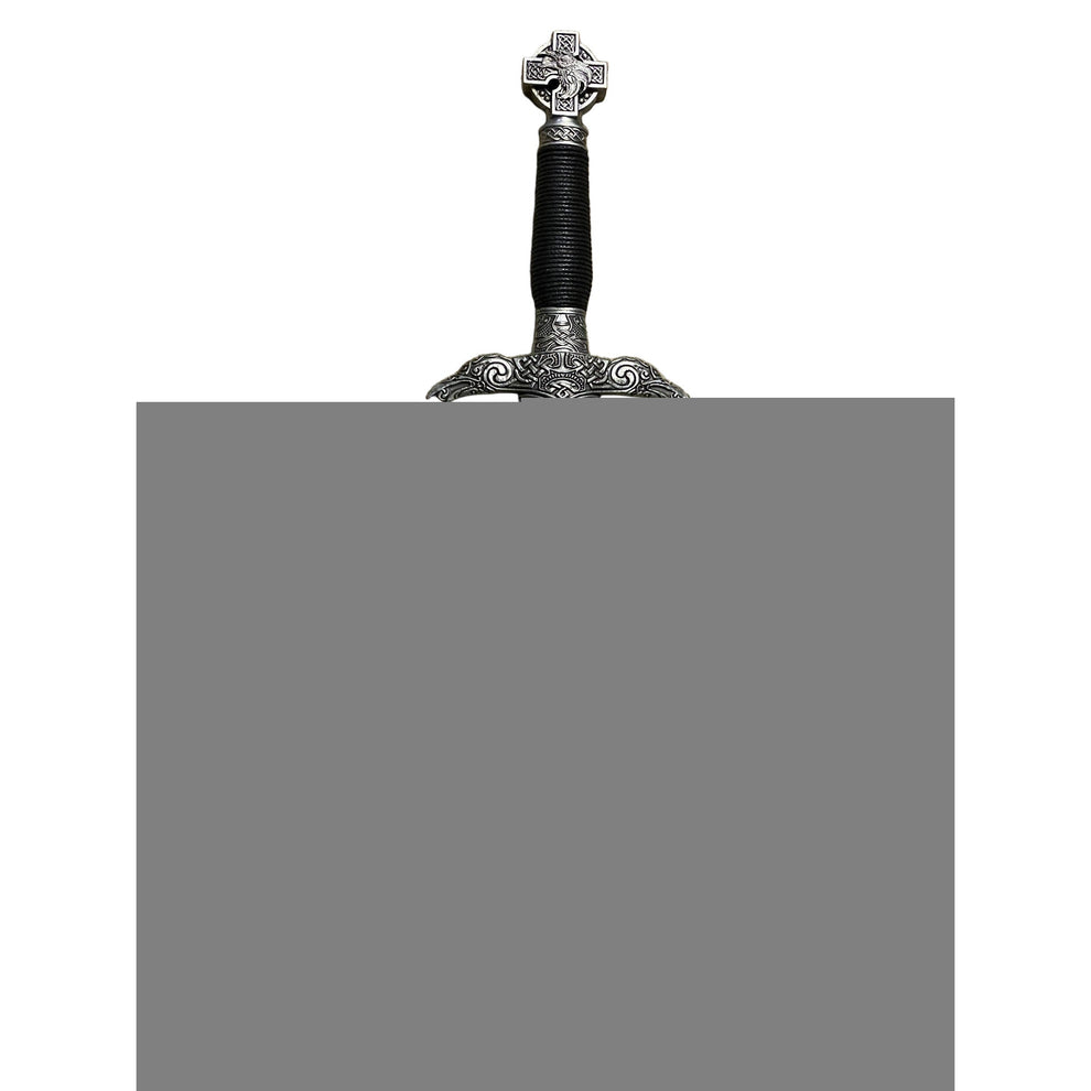 Decorative sword with intricate designs on a white background