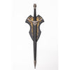 Decorative sword with intricate designs on a white background