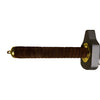 Sword handle with brown grip and gold accents on a beige carpet