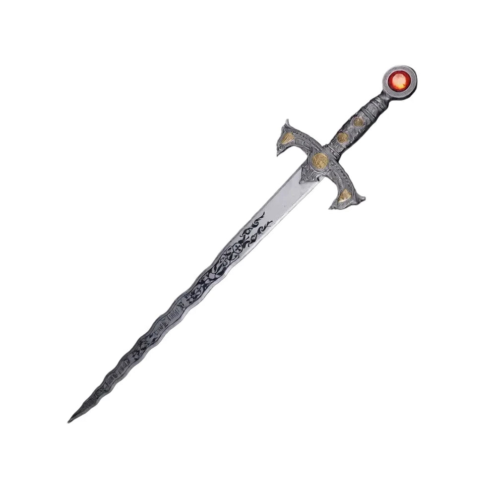 Decorative sword with intricate designs on a dark background