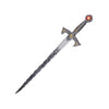 Decorative sword with intricate designs on a dark background
