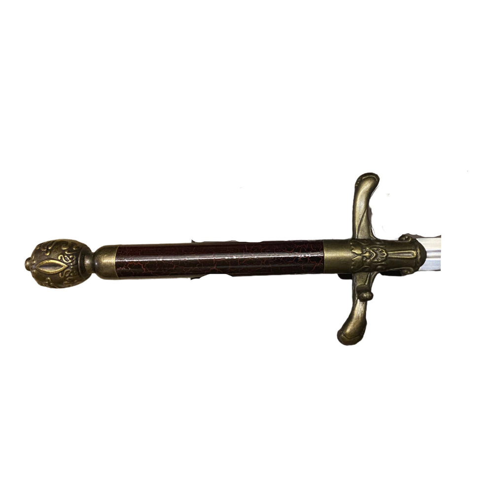Decorative sword with ornate hilt on a white background