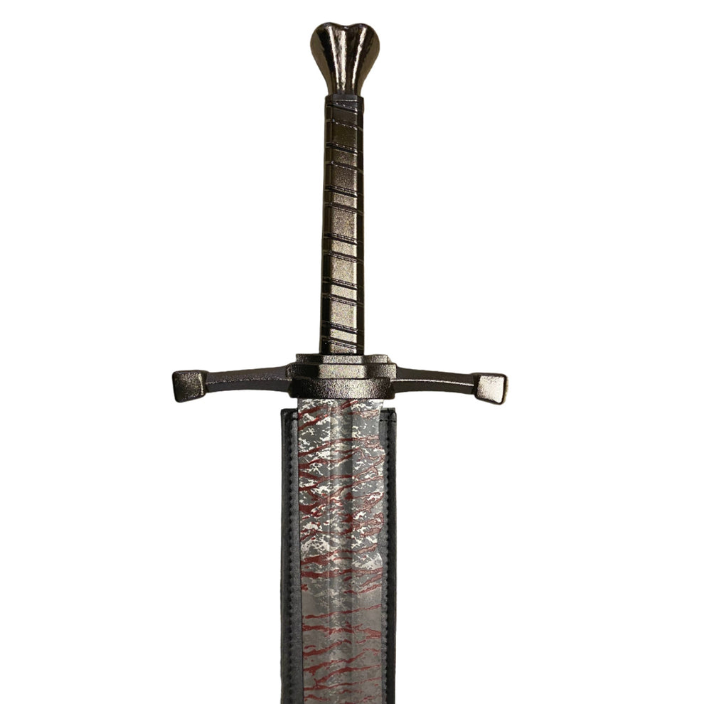 Decorative sword with a detailed hilt on a white background