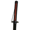 Black sword sheath with red patterns and chain on a white background