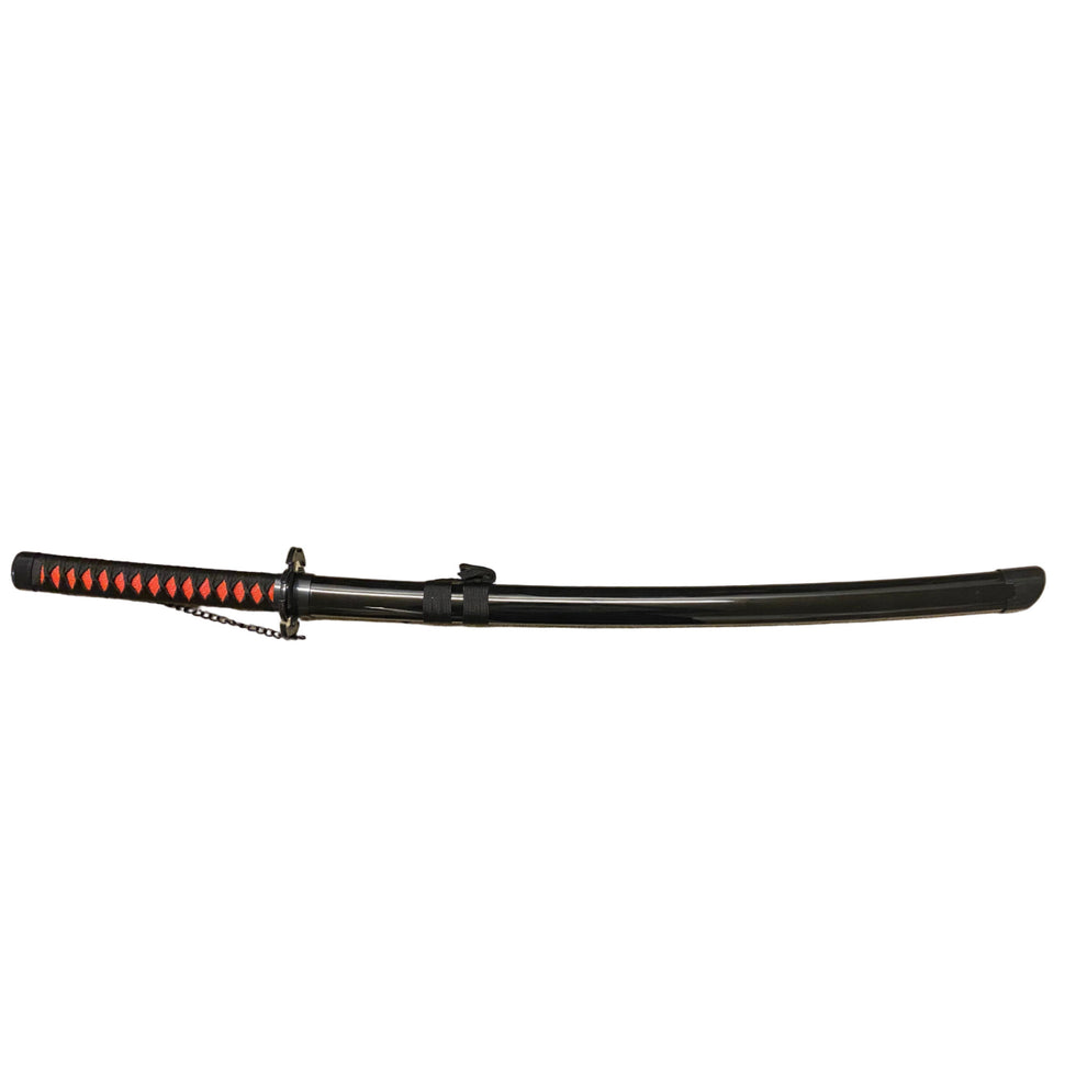 Black sword with red accents on a white background