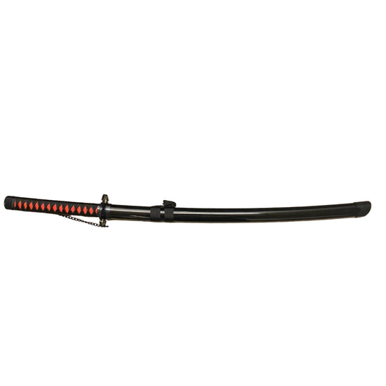 Black sword with red accents on a white background