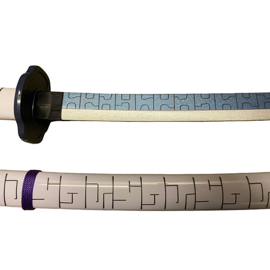 Sword with a white handle and blue blade on a white background
