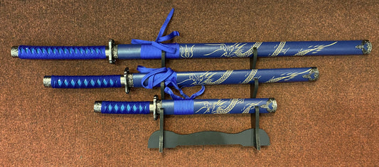 Blue (Engraved) Dragon Samurai Set (AW812)